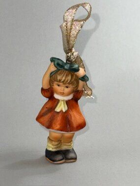 Vintage Hummel Christmas Ornament Goebel Berta Figurine Germany Ribbon Bow Girl